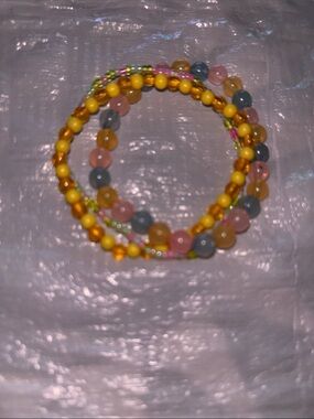 Bright Yellow Multicolor Beaded Stretch Bracelet Set